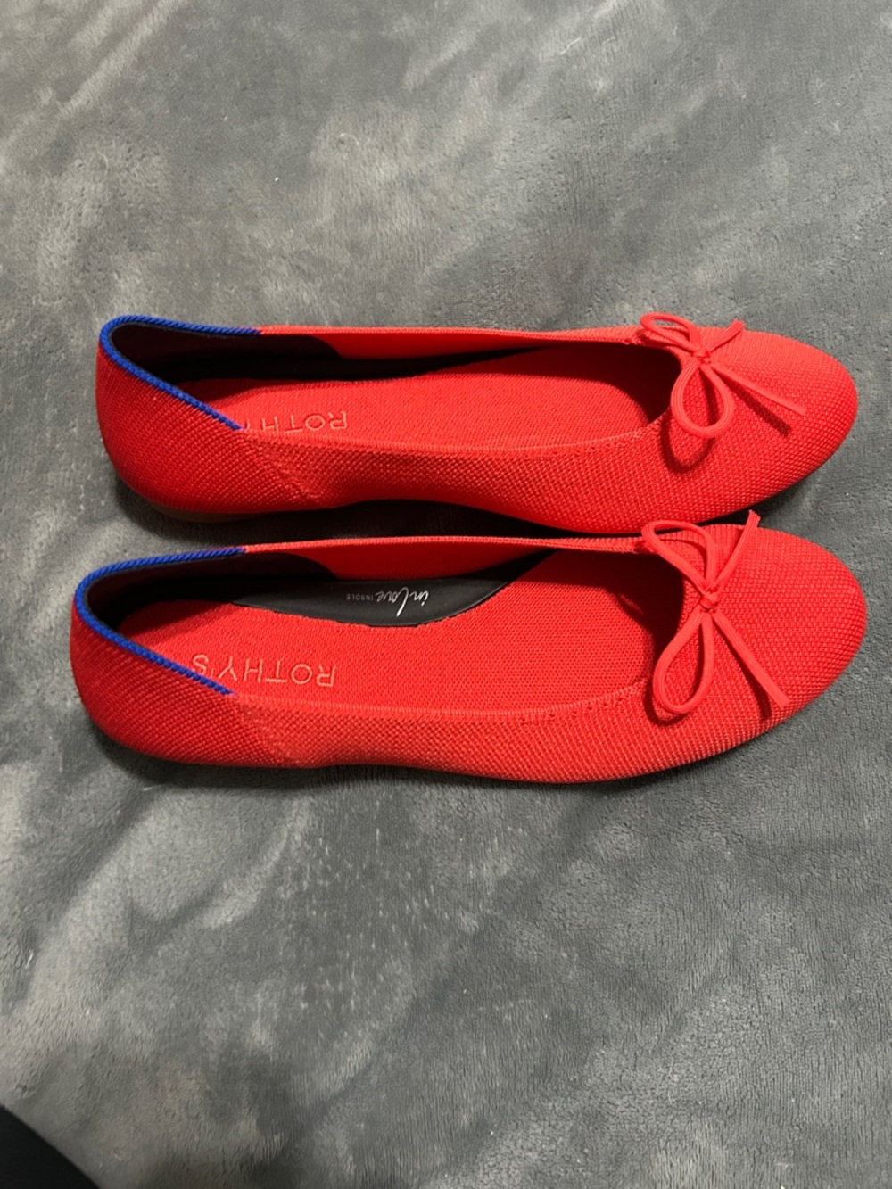 Rothy's Red Knit Ballet Flats with Blue Accent Trim - Picture 2 of 4